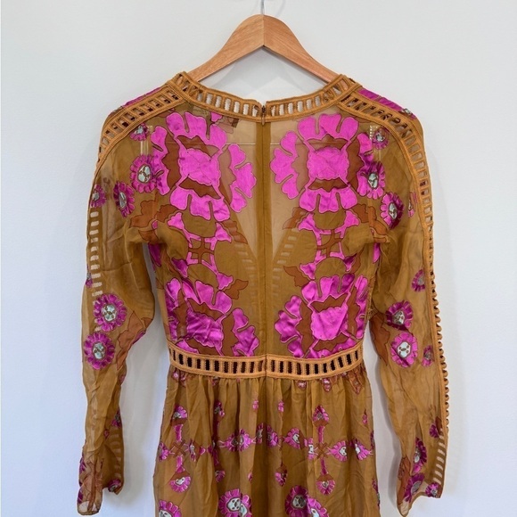 Free People For Love and Lemons Temecula Silk Blend Long Sleeve Maxi Dress (XS) - Picture 9 of 12